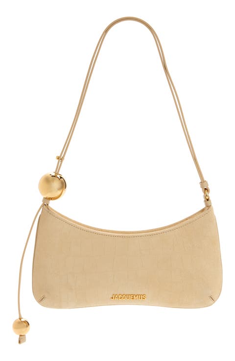 Le Bisou Perle Croc Embossed Suede Shoulder Bag