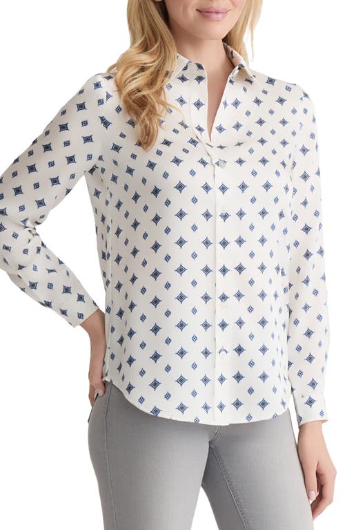 Jones New York Diamond Print Button-up Shirt In White