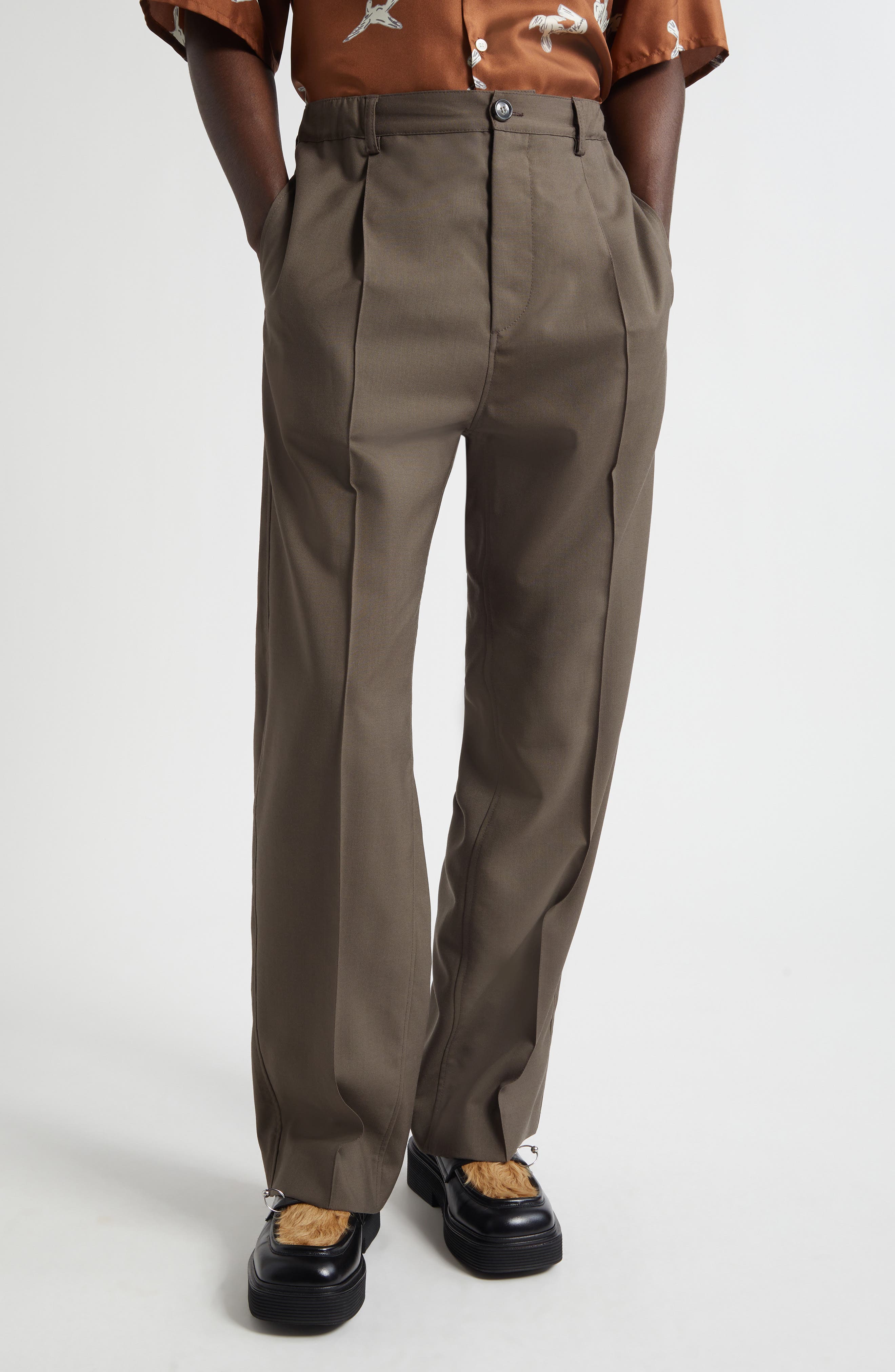 Pleated Virgin Wool Wide Leg Trousers