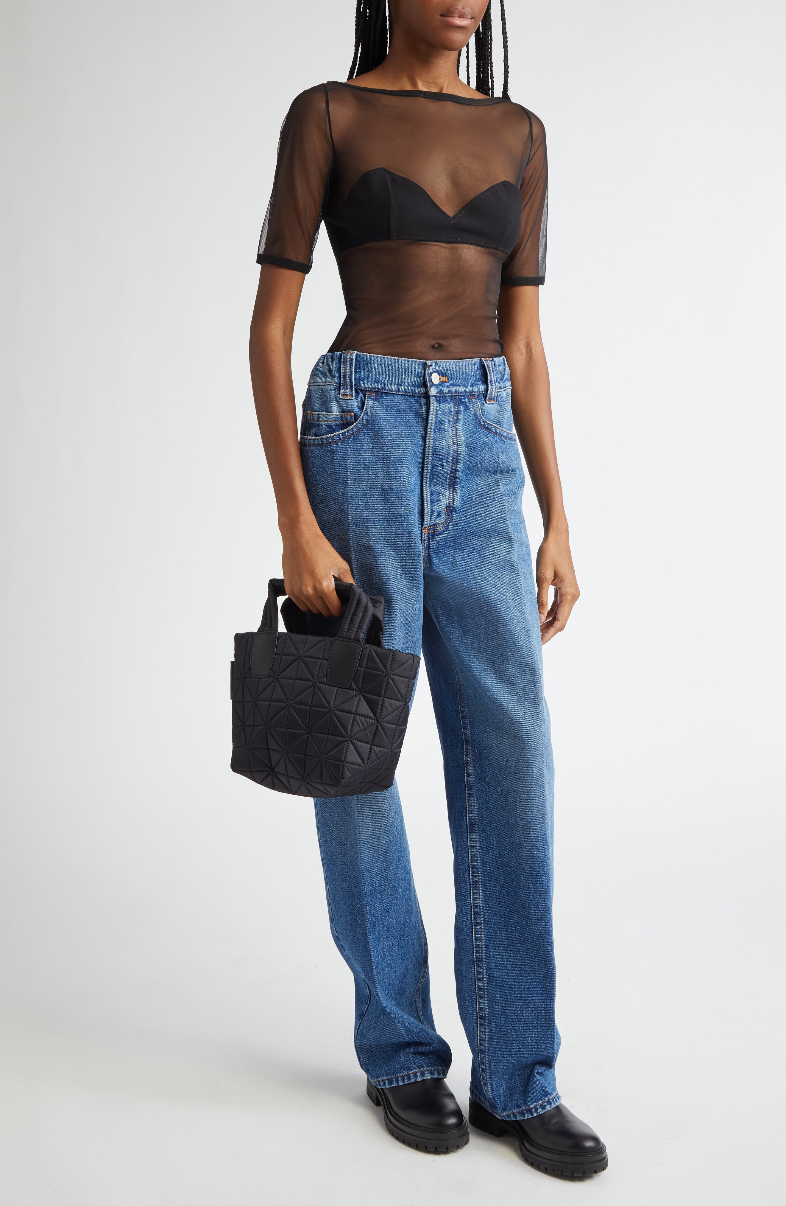 VeeCollective Mini Vee Water Repellent Quilted Nylon Tote, Alternate, color, Black