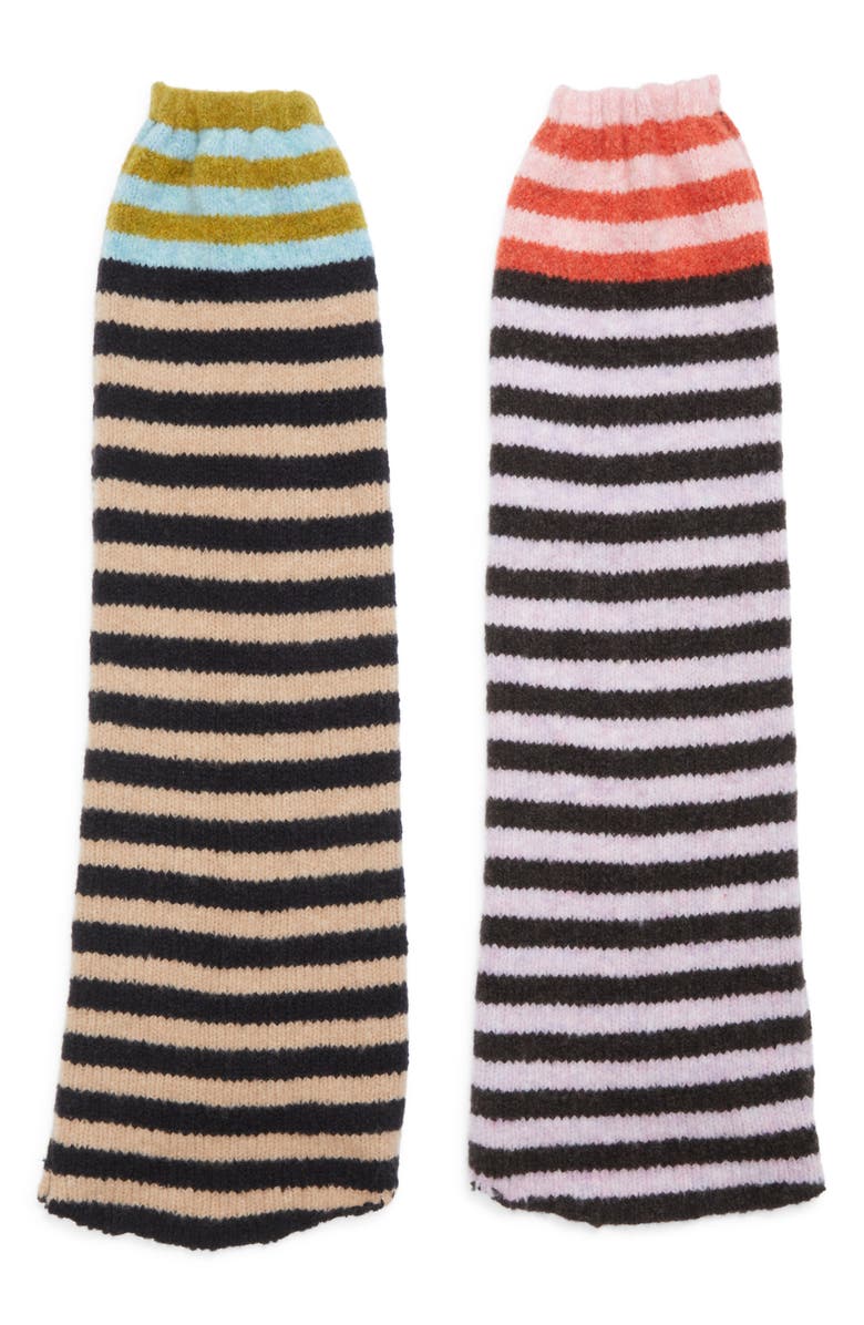 YanYan Softi Stripe Wool Blend Leg Warmers, Main, color, Lilac/ Beige
