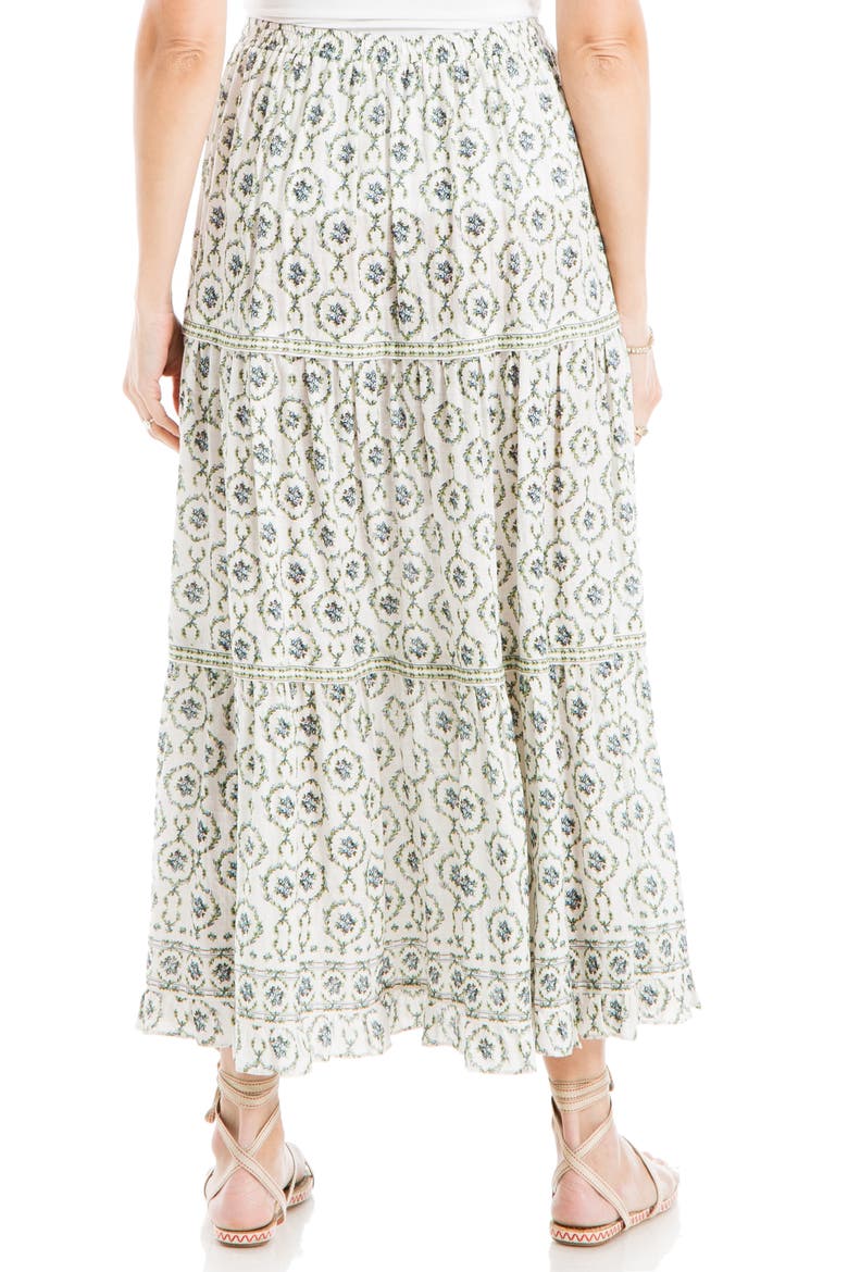 Floral Wreath Print Tiered Cotton Blend Maxi Skirt, Alternate, color, CREAM/ PRINT