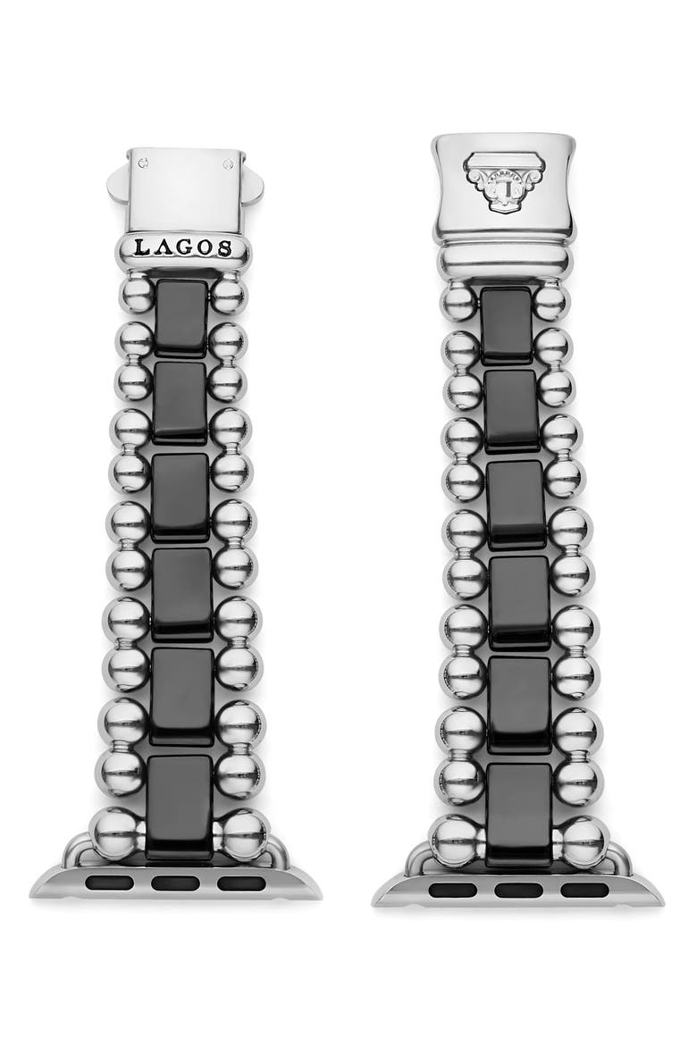 Smart Caviar Black Ceramic & Stainless Steel Apple Watch® Watchband, Main, color, SILVER/ BLACK CERAMIC