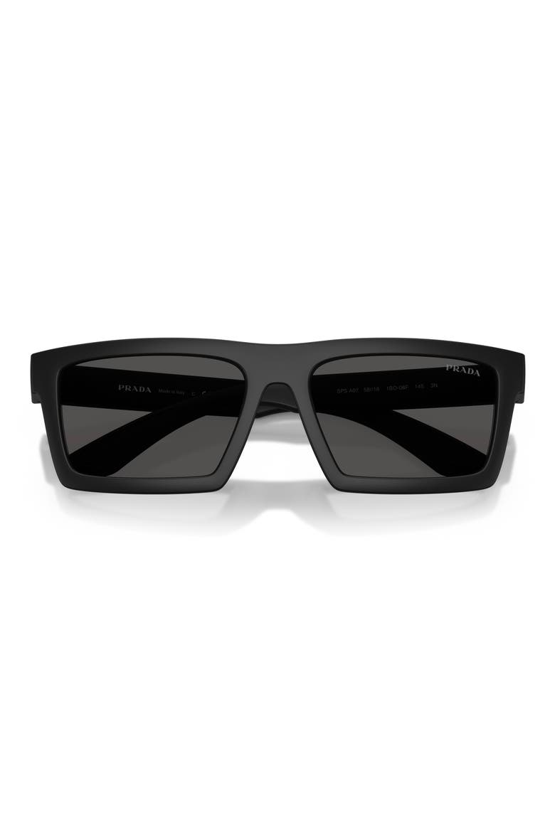 58mm Rectangular Sunglasses, Alternate, color, MATTE BLACK / DARK GREY