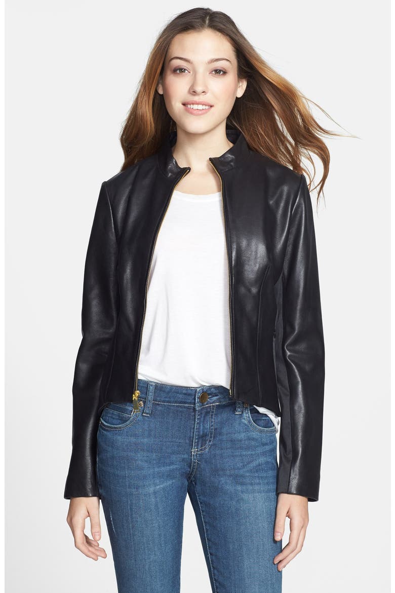 'Valerian' Leather & Knit Jacket, Main, color, BLACK
