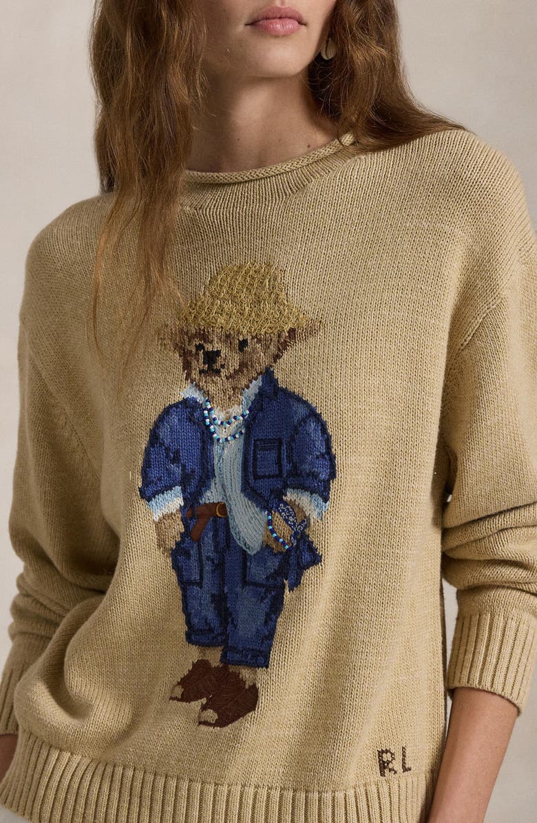 Polo Ralph Lauren Intarsia Bear Embellished Cotton Crewneck Sweater, Alternate, color, 