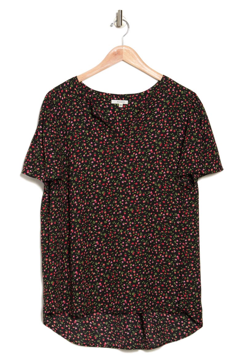 Floral Flutter Sleeve Blouse, Alternate, color, BLACK PINK ROSEBUD