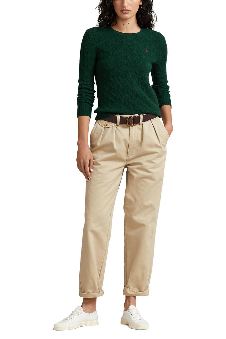 Julianna Wool & Cashmere Cable Stitch Sweater, Alternate, color, COLLEGE GREEN