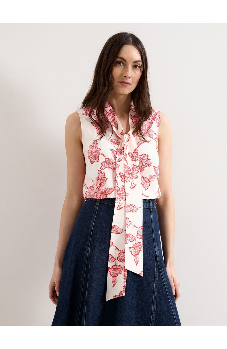 Phase Eight Junie Tie Neck Sleeveless Blouse, Main, color, Red