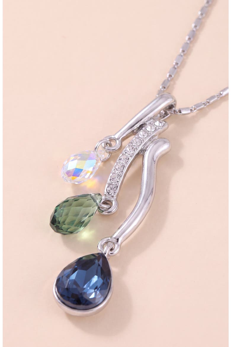 Crystal Trio Teardrop Pendant Necklace, Alternate, color, Silver