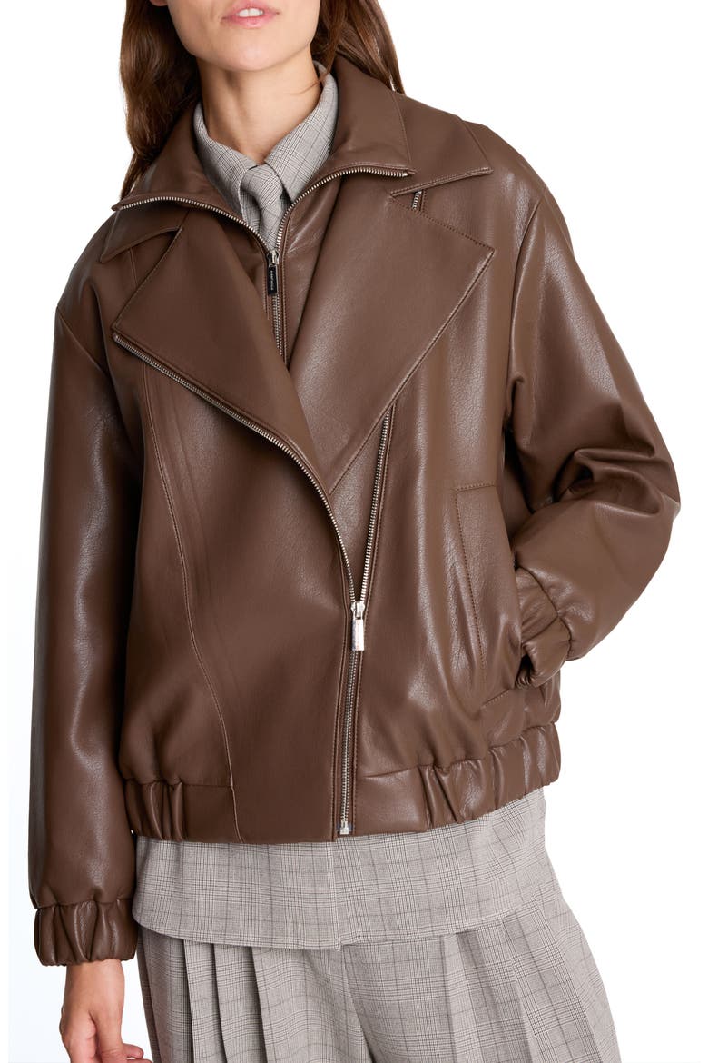 Asymmetrical Zip Faux Leather Moto Jacket, Main, color, COFFEE