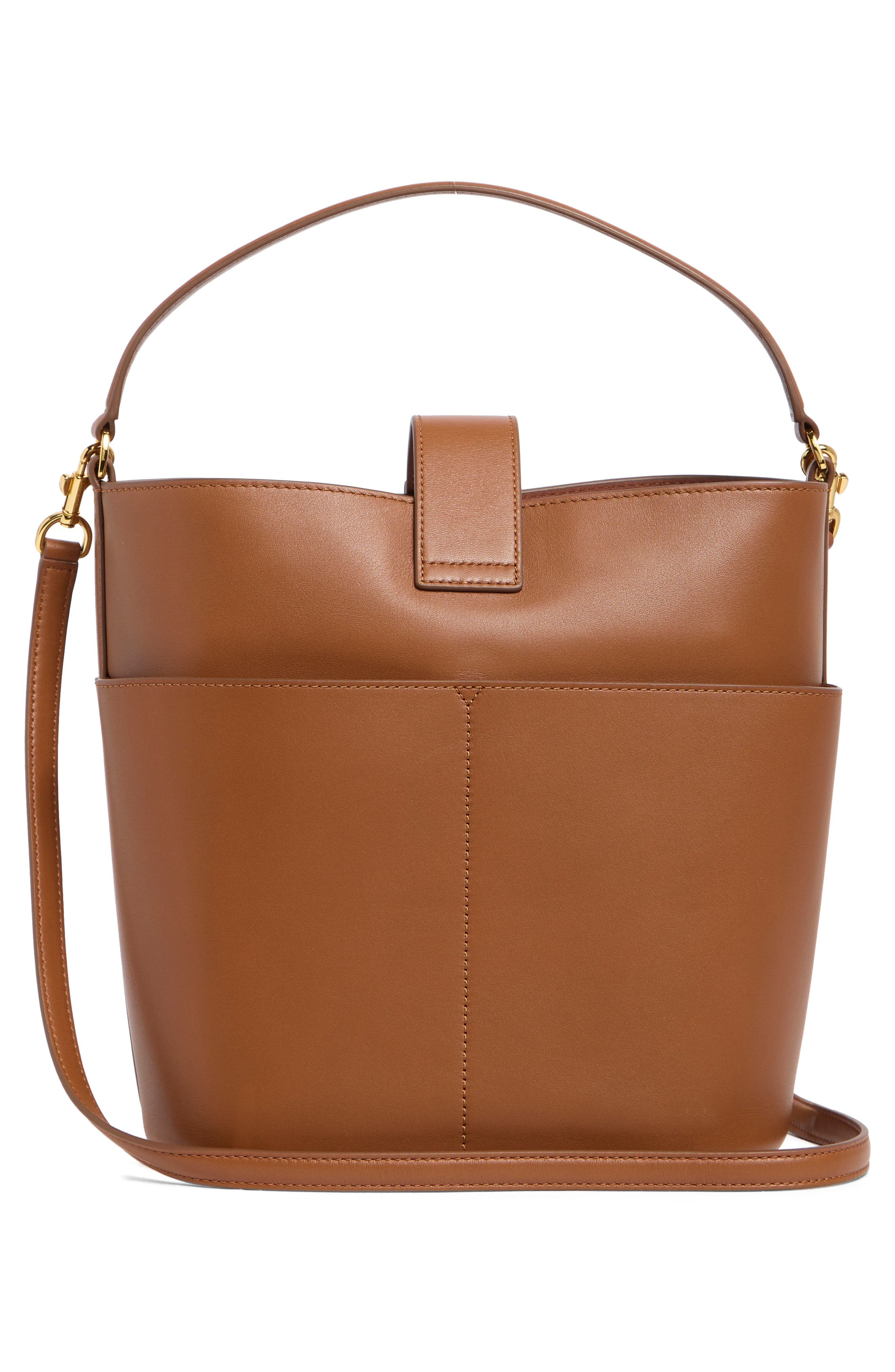 Veronica Beard The Crest Lock Leather Bucket Bag, Alternate, color, Hazelwood
