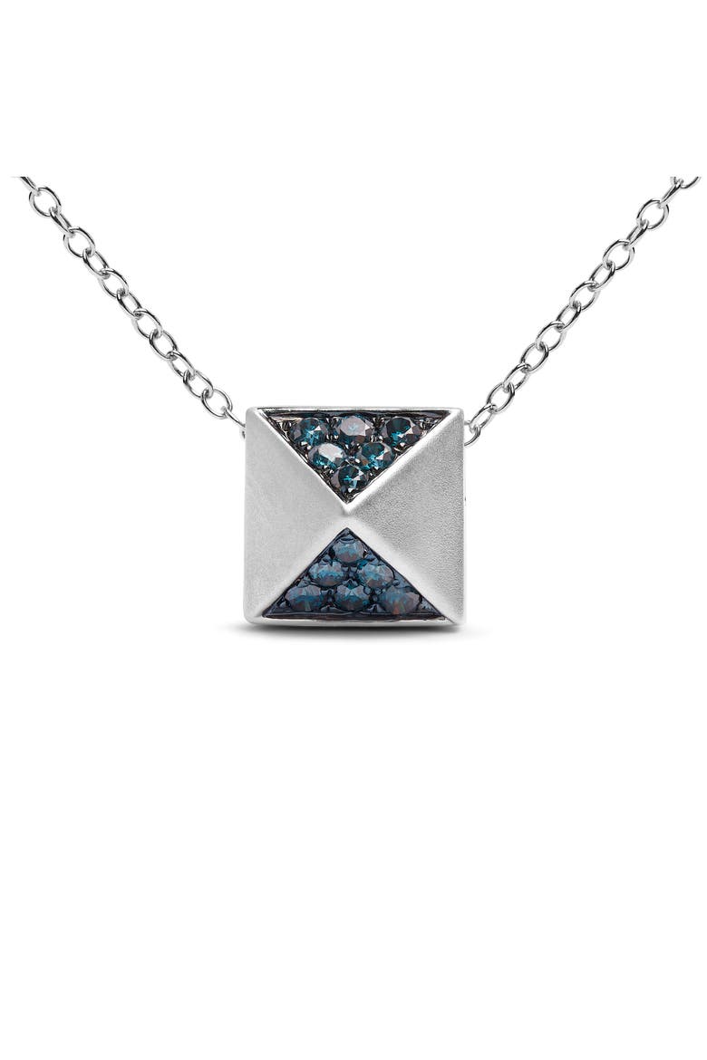 14K White Gold 1/4 Cttw Treated Blue Diamond Matte Pyramid Pendant Necklace, Alternate, color, White