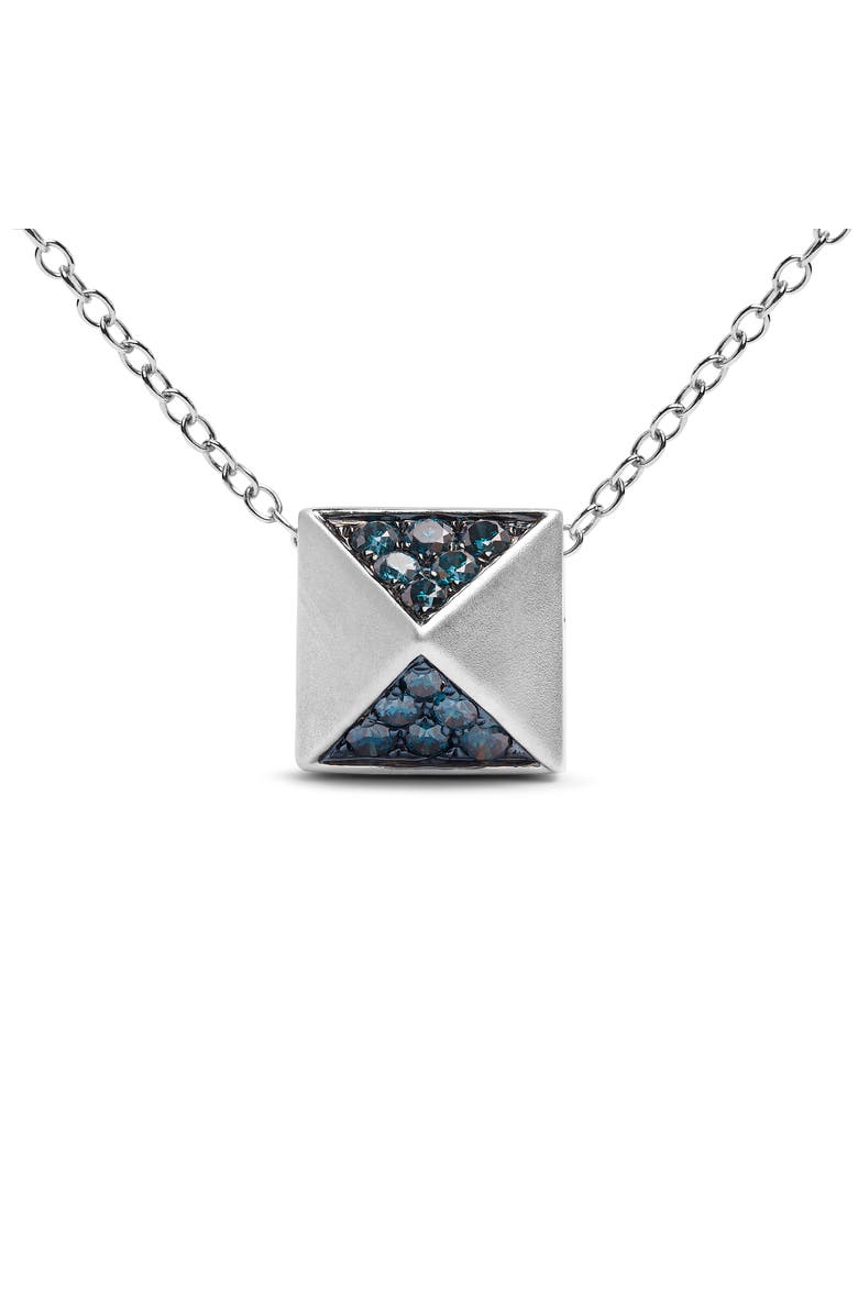 Haus of Brilliance 14K White Gold 1/4 Cttw Treated Blue Diamond Matte Pyramid Pendant Necklace, Alternate, color, White