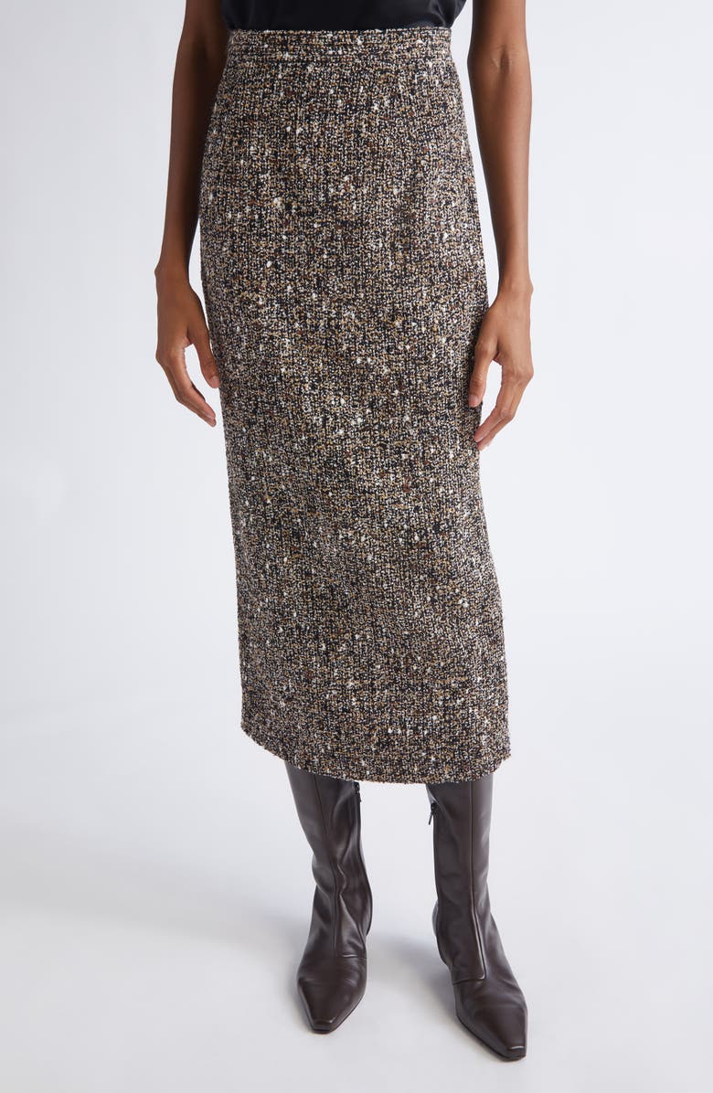 ST. JOHN Tweed Midi Pencil Skirt, Main, color, Black Ecru Multi
