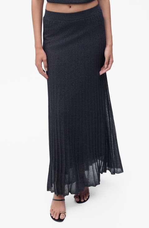 Metallic Knit Pleated Skirt