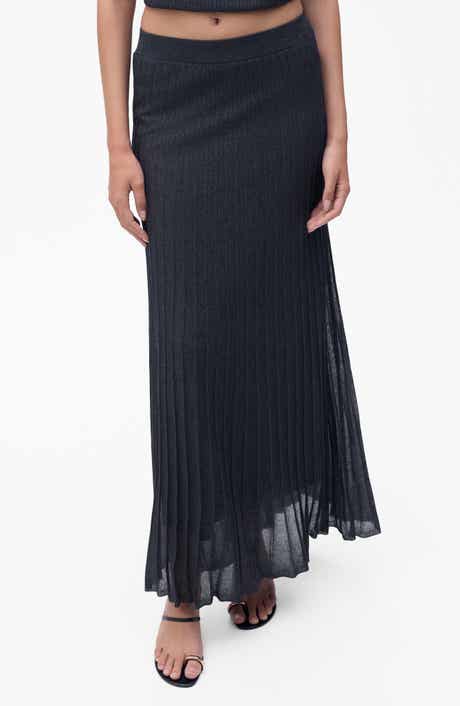 MANGO Metallic Knit Pleated Skirt