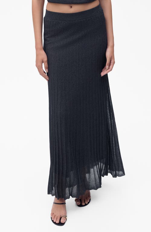 Mango Metallic Knit Pleated Skirt In Blue