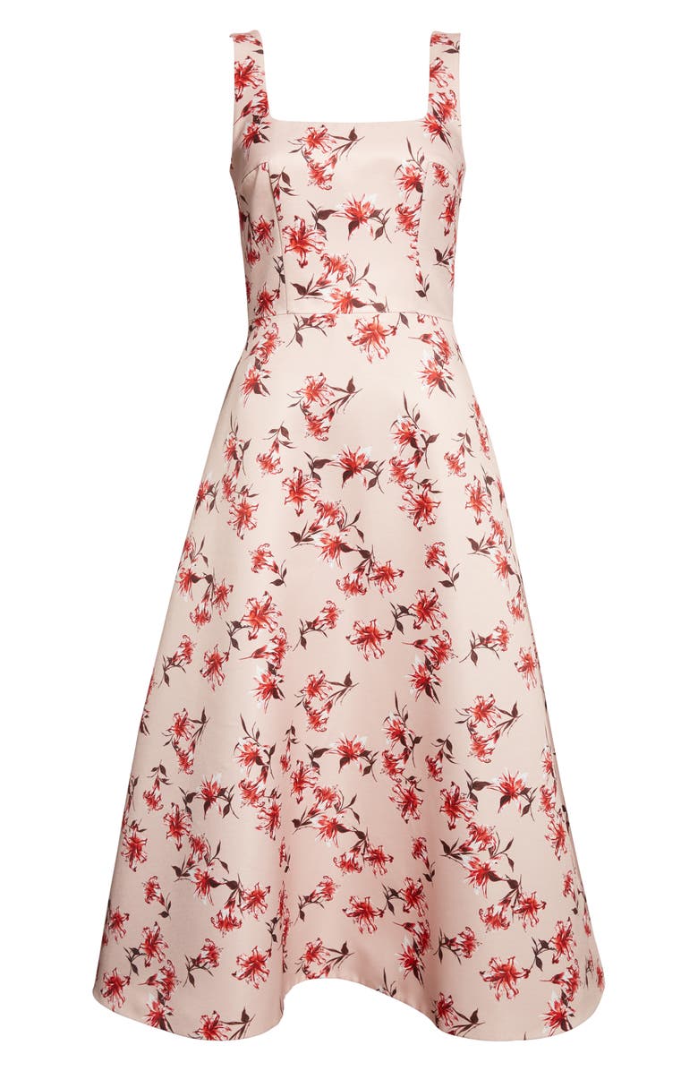 Emilia Wickstead Shiloh Floral Faille Midi Dress, Alternate, color, Summer Lillies Red On Pink