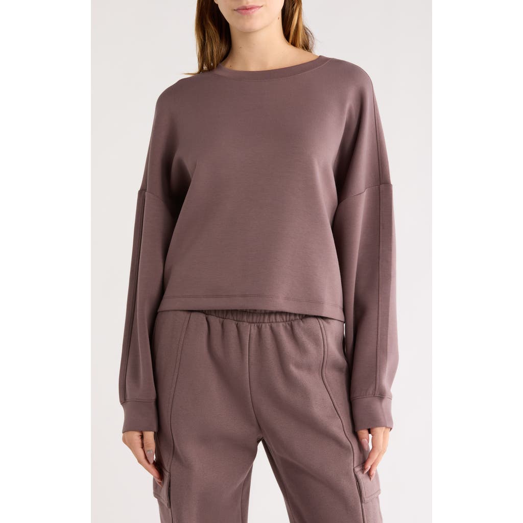 Z By Zella Whisper Knit Easy Crew Sweatshirt In Burgundy