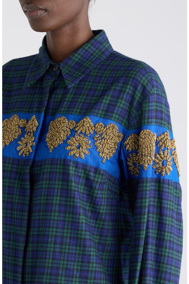 Chloris Embroidered Plaid Cotton Shirt, Alternate, color, GREEN