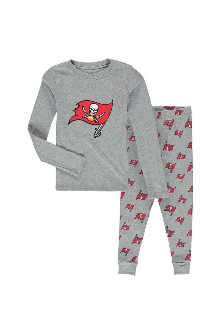 Youth Heathered Gray Tampa Bay Buccaneers Long Sleeve T-Shirt & Pants Sleep Set, Main, color, Gray