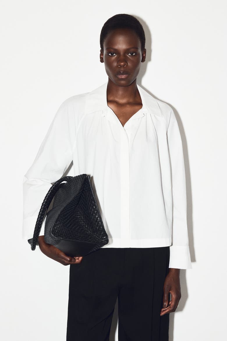 Gathered Pima Cotton Shirt, Main, color, WHITE