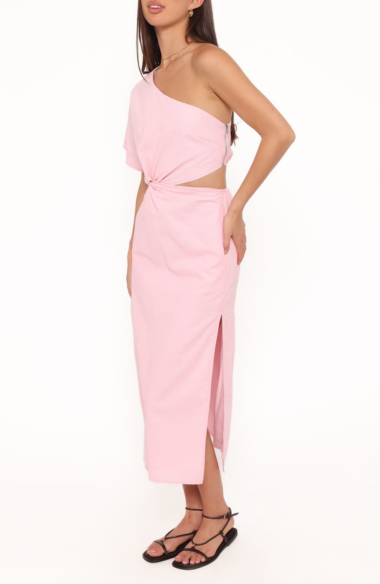 Petal & Pup Samira One-Shoulder Cutout Cotton Blend Midi Dress, Alternate, color, Pink