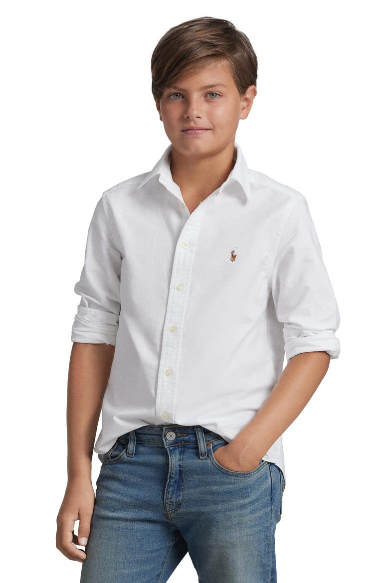 Kids' Oxford Cotton Button-Down Shirt, Alternate, color, WHITE