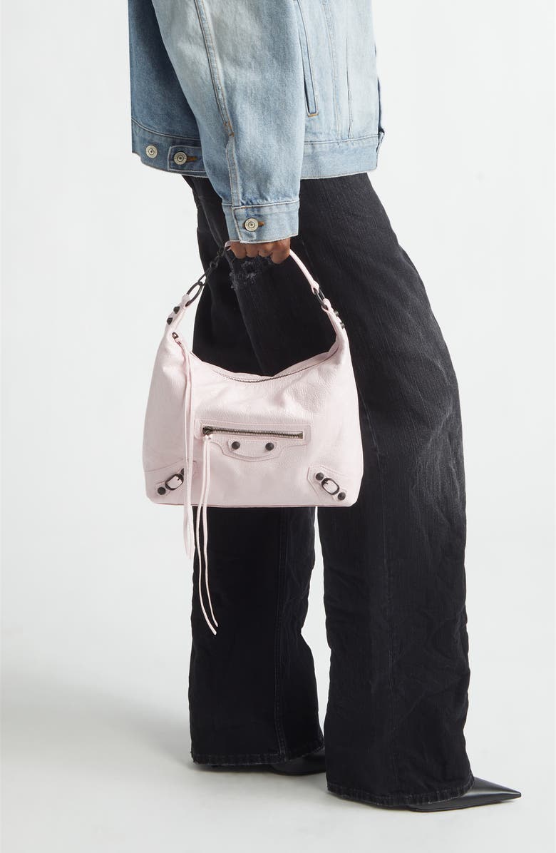 Balenciaga Small Le City Crinkle Leather Hobo Bag, Alternate, color, 5723 Petal Pink