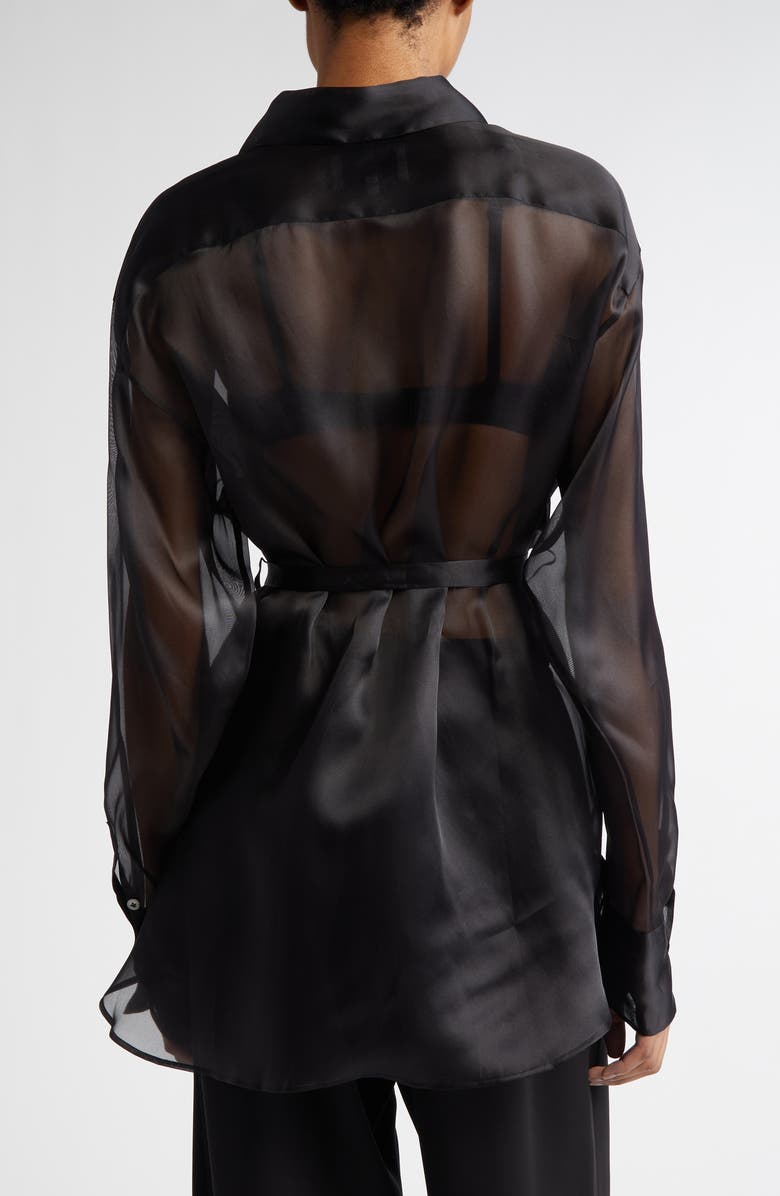 SETCHU Geisha Belted Silk Organza Shirt, Alternate, color, Black