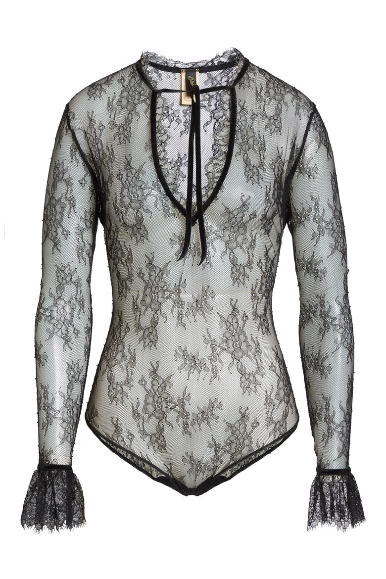 Miss West Lace Bodysuit, Alternate, color, BLACK