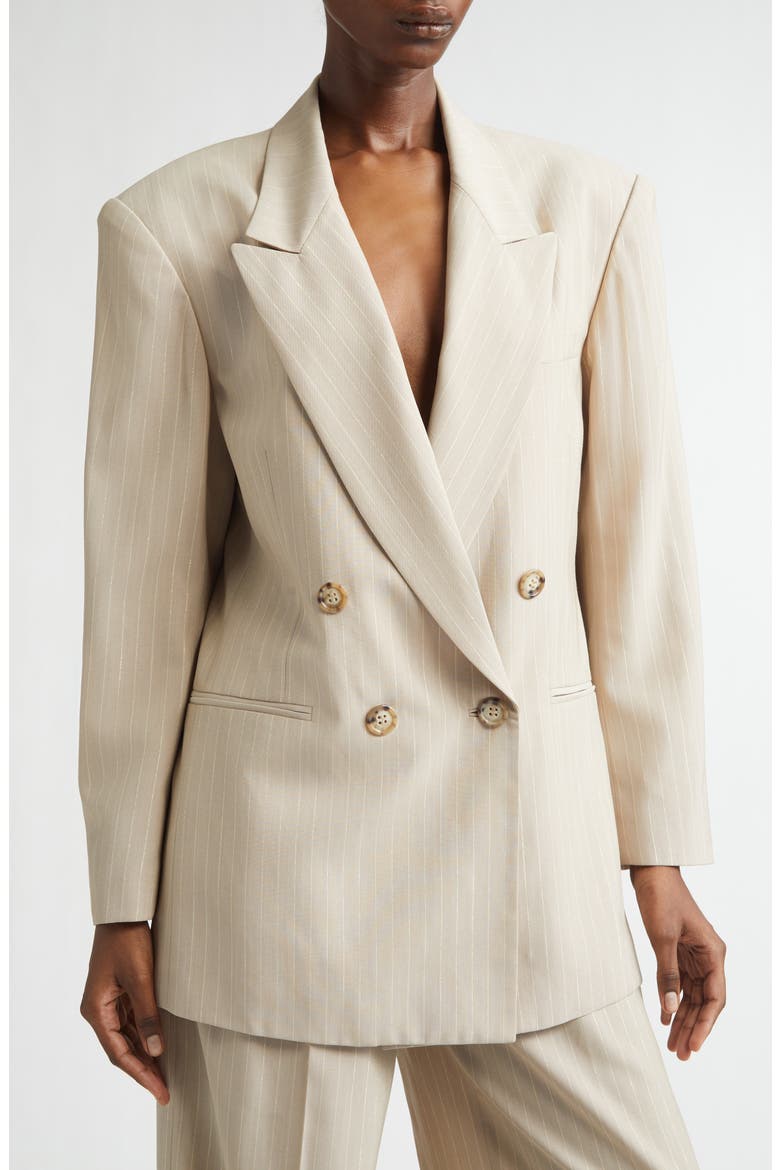 Shimmer Pinstripe Double Breasted Jacket, Alternate, color, SAND