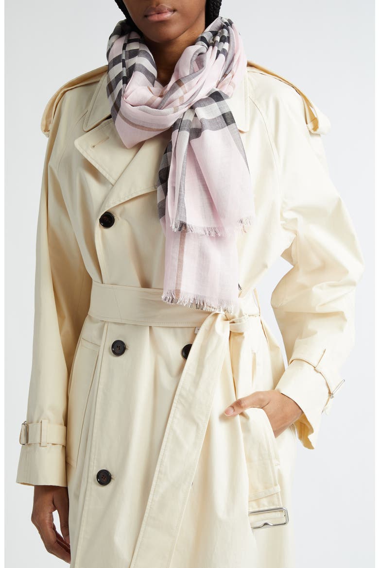 Giant Check Wool & Silk Scarf, Alternate, color, PALE CANDY PINK