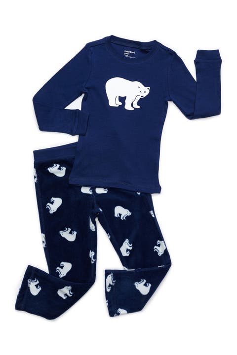 Kids Cotton Top & Fleece Pants Printed Matching Family Holiday Pajamas