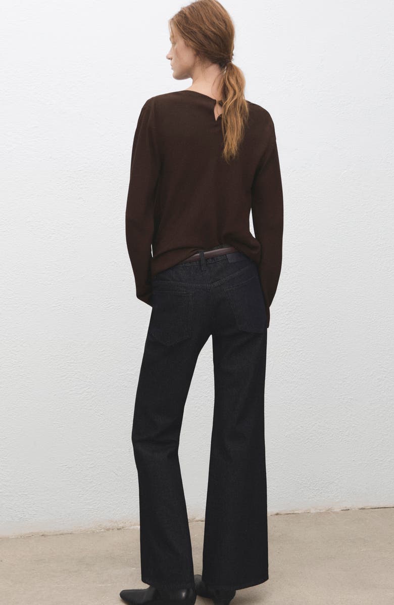 MANGO Long Sleeve Drape Bateau Neck Top, Alternate, color, Brown