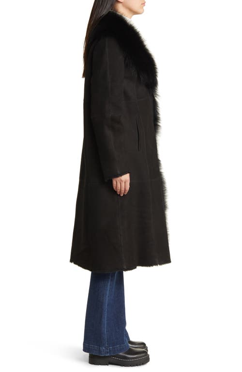 Hiso Libra Longline Genuine Shearling Coat In Black