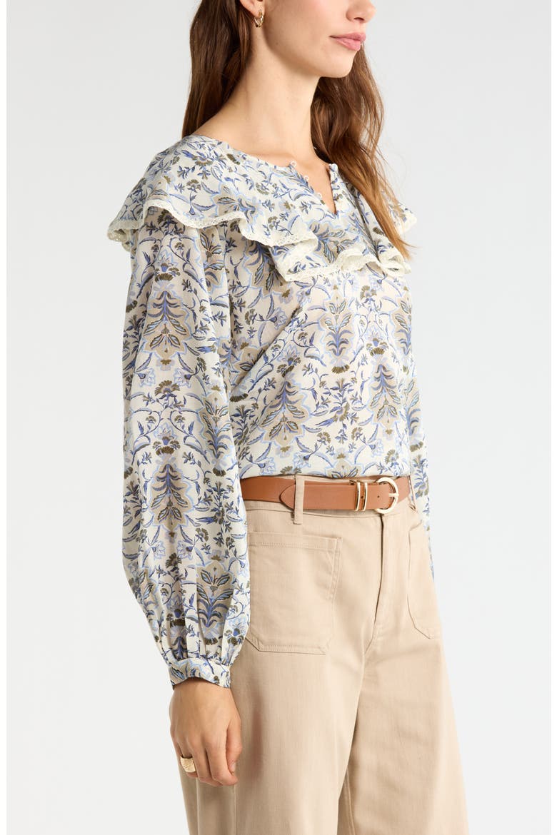 Ruffle Collar Top, Alternate, color, IVORY SHELL WILLOW FLORAL