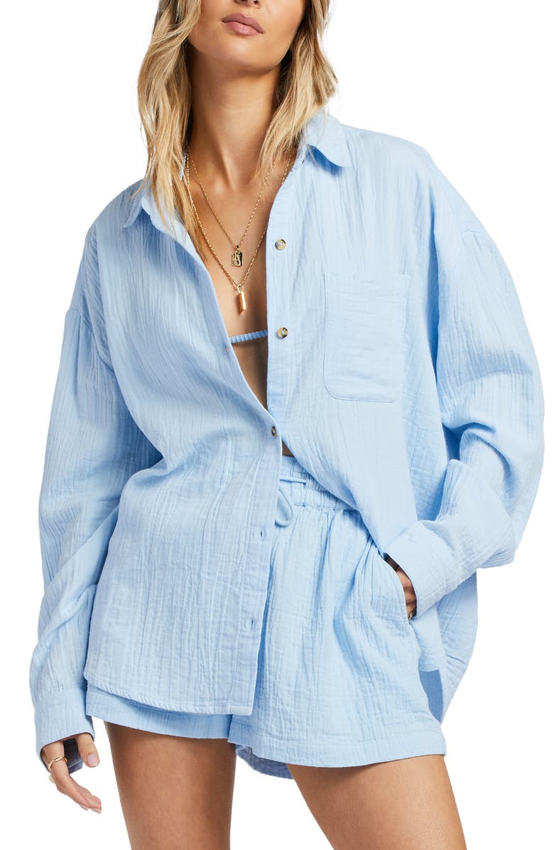 Billabong Right On Cotton Gauze Cover-Up Shirt, Main, color, 