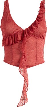 Mistress Rocks Ruffle Lace Sleeveless Plunge Neck Top