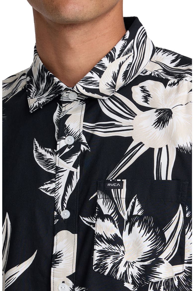 Overspray Floral Short Sleeve Button-Up Shirt, Alternate, color, BLACK