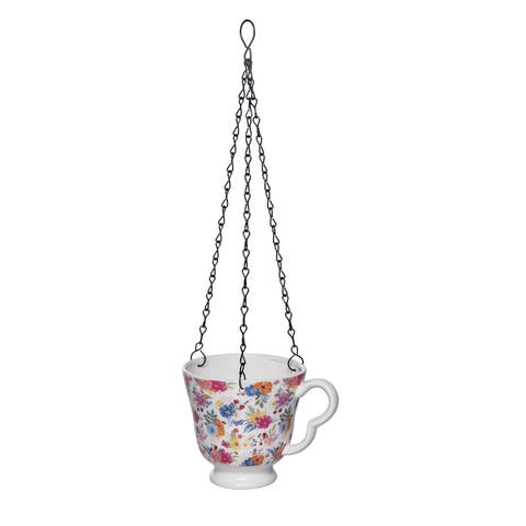 Dolomite Tea Cup Hanging Planter with Drainage Hole Multicolored for Spring Garden Decor