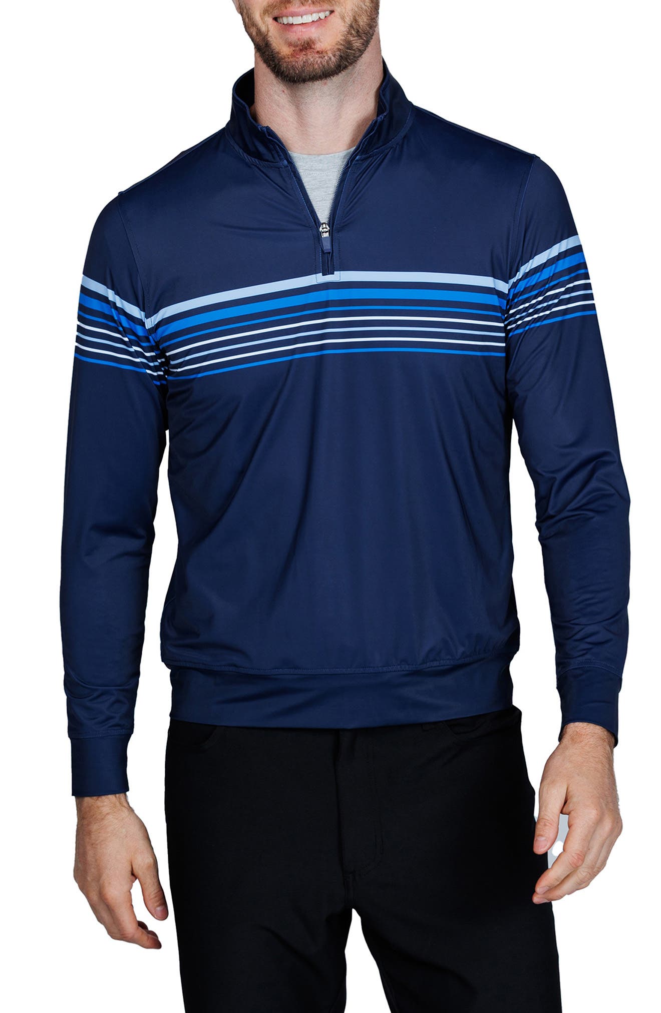 TailorByrd Engineered Stripe Performance Quarter-Zip Polo