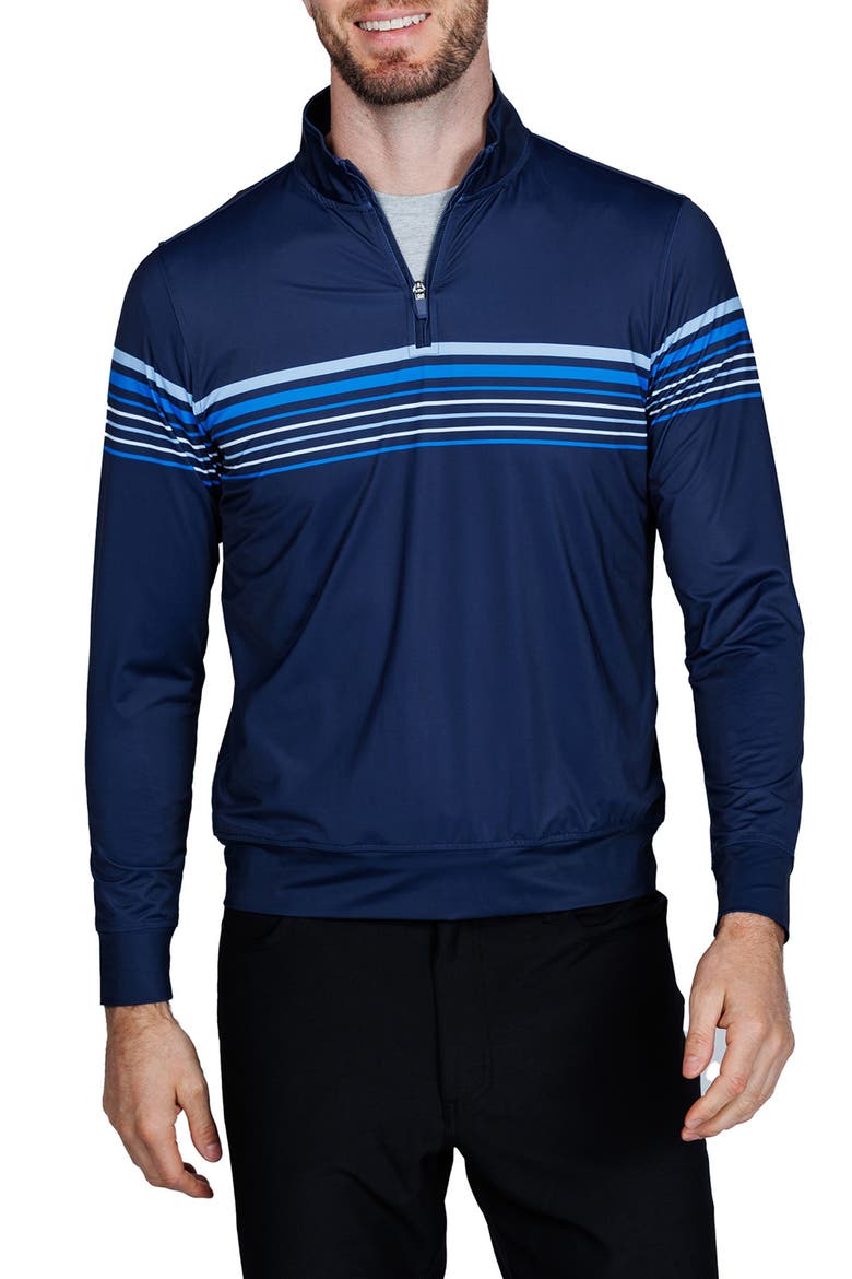 Engineered Stripe Performance Quarter-Zip Polo, Main, color, NAVY