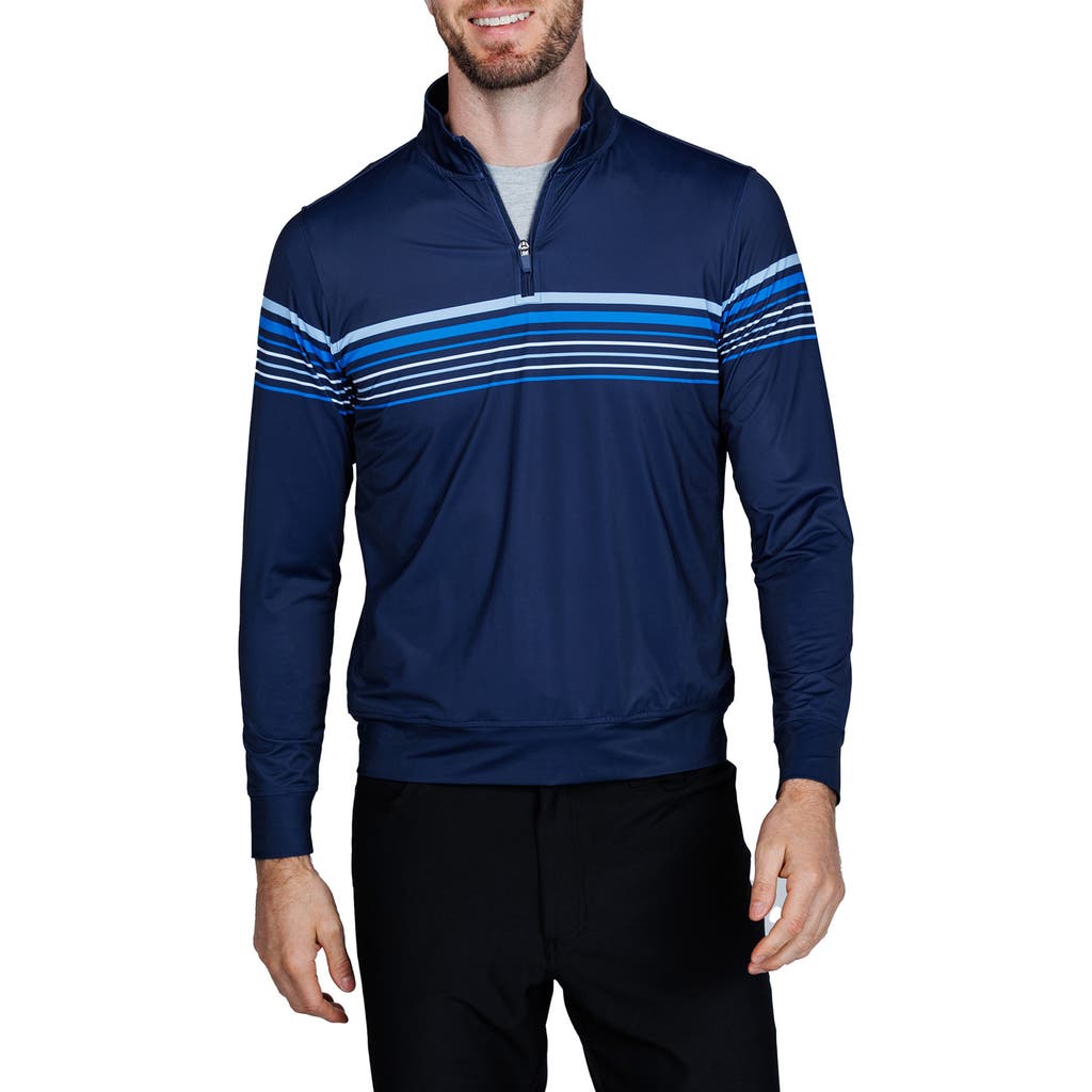 Tailorbyrd Engineered Stripe Performance Quarter-zip Polo In Blue