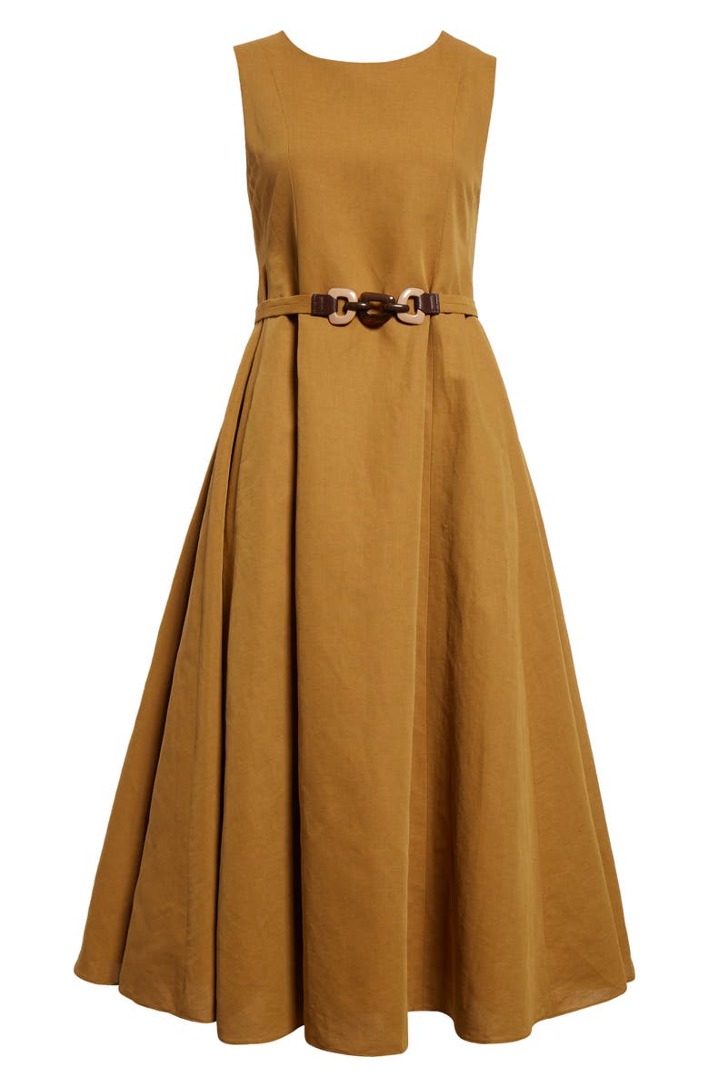 Max Mara Amelie Sleeveless Cotton & Linen Belted Dress, Alternate, color, 