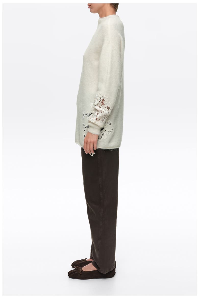 Alpaca High Neck Sweater with Lace, Alternate, color, IVORY