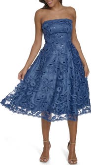 Eliza J Floral Sequin Strapless Midi Dress