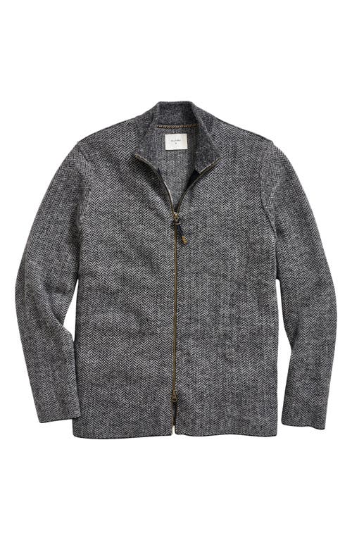 Billy Reid Herringbone Jacquard Baby Alpaca Track Jacket in Black Heather 