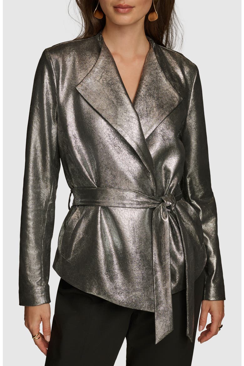 Metallic Tie Waist Blazer, Main, color, SILVER/ BLK